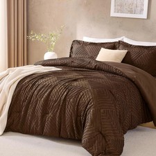 King Size Comforter Set 3 Piece Boho Tufted Bedding Brown Soft Bedroom Decor