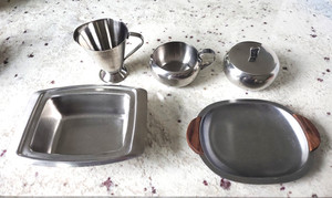 Danish Modern 18/8 Stainless Steel Serving Pieces, Lot Of 5, Various Mfgrs.