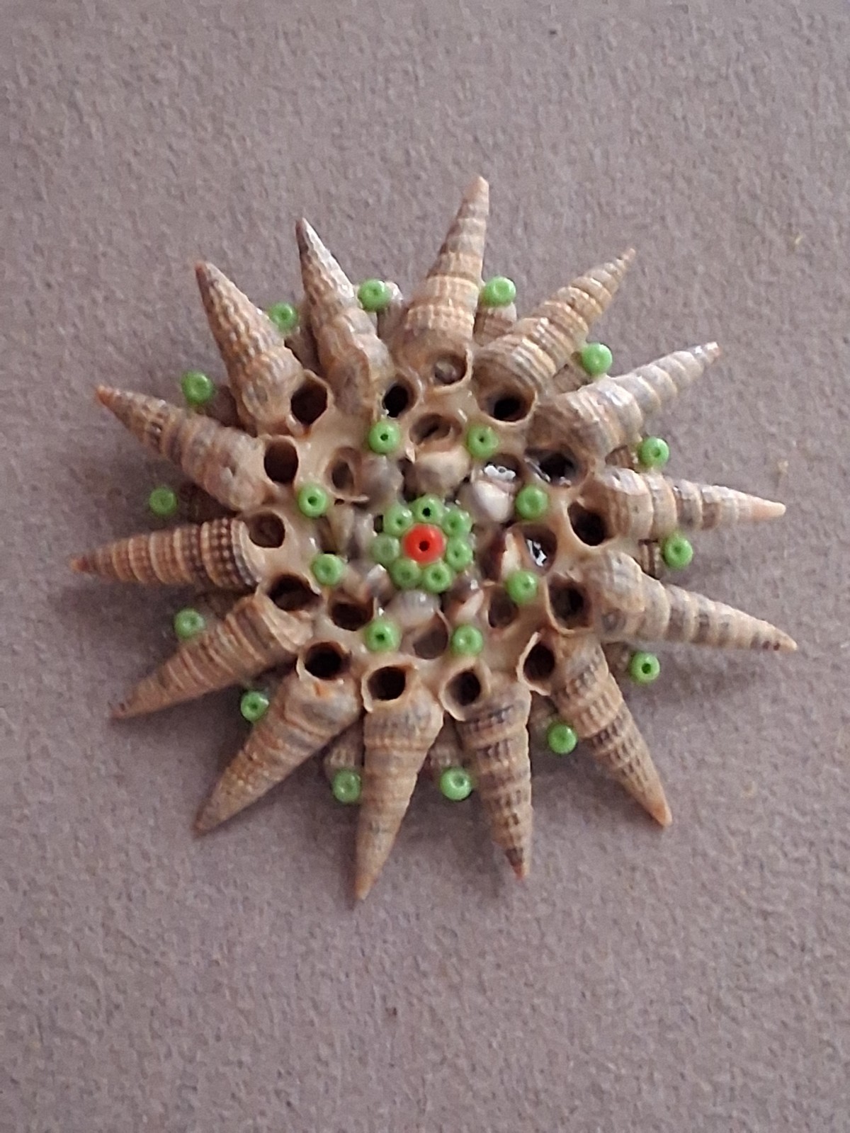 Handmade seashell brooch, starburst pattern, folk… - image 6