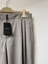 Massimo Dutti Grey Pinstripe 100% Wool Wide Leg Trousers_UK12_Brand New
