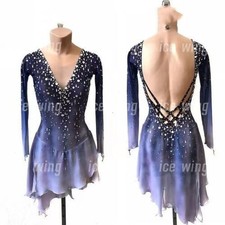 Ice Figure Skating Dress /Rhythmic Gymnastics /Twirling Competition blue dyeing