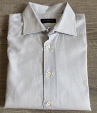 Canali Blue White Stripe Cotton Dress Shirt Sz 17 French Cuff Made In Italy