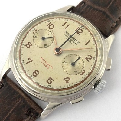 SWISS CHRONOGRAPH SENI WATCH MANUAL WIND JUMBO SIZE GENTS ORIGINAL VINTAGE DIAL