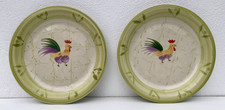 Pair of Scotts of Stow Cockerel Dinner Plates Hand Painted Ceramic 10.5” Rustic