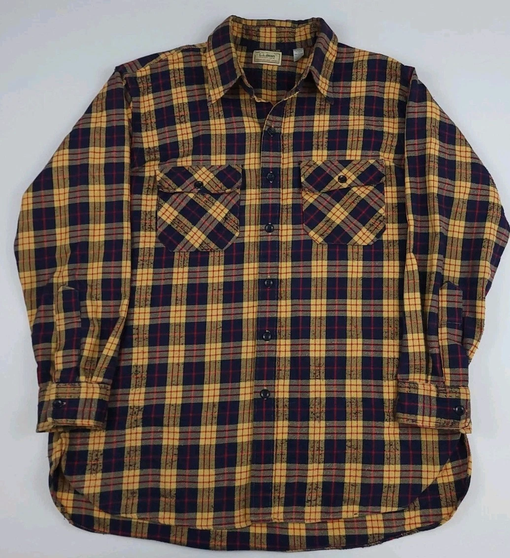 Vintage LL Bean Plaid Flannel Timberline Button Shirt Vtg USA 80s Outdoors Worn*