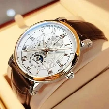 Men Quartz Watch Luxury Fashion  Waterproof Leather Band Luminous Date Analog