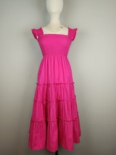 Anthro Kourt Calypso Maxi Dress in Magenta Hot Pink Tiered Ruffled Skirt Small