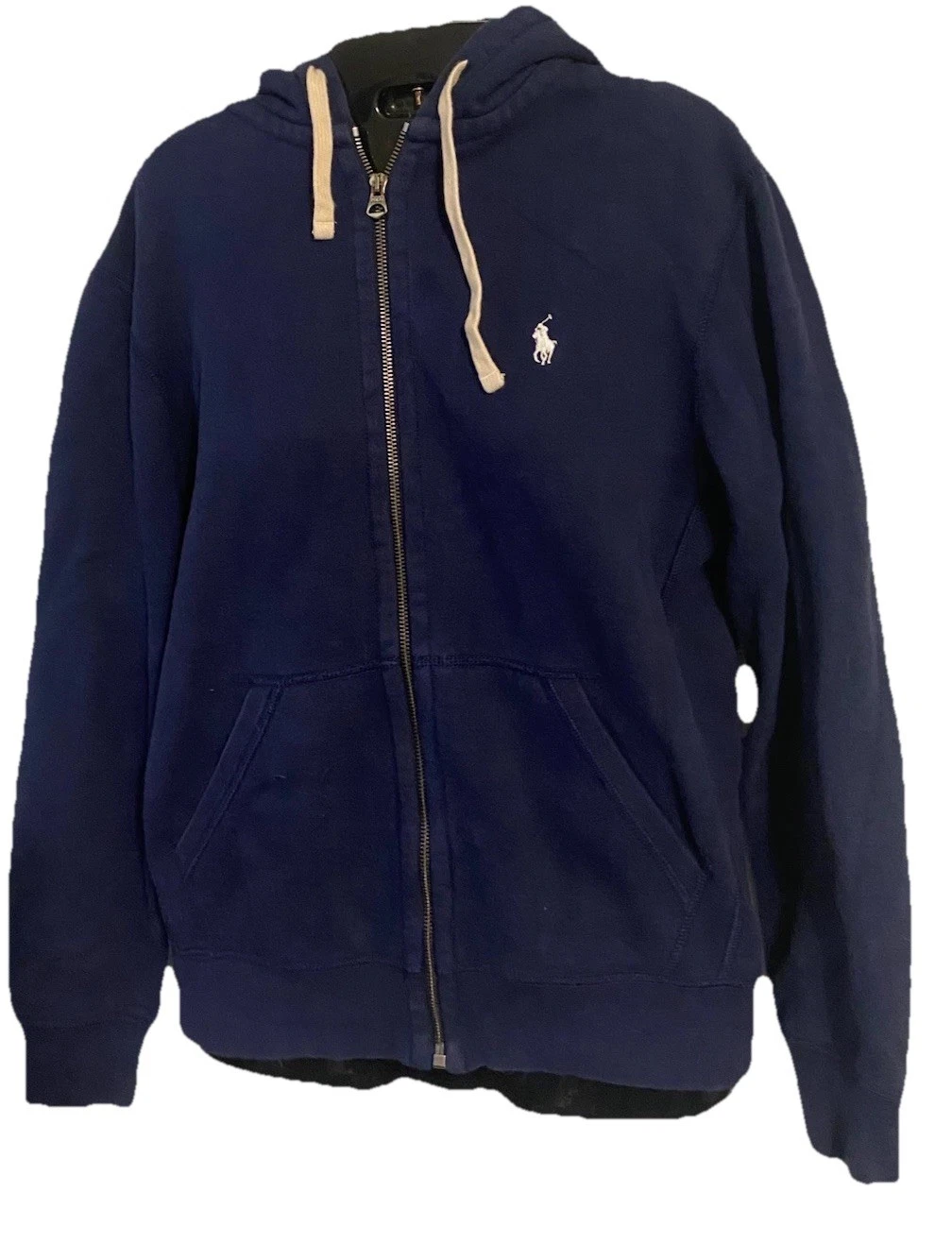 Polo Ralph Lauren Pony Logo Thermal Waffle Zip Hoodie Sweatshirt Navy Mens Small