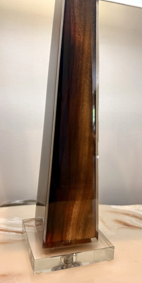 罕见 Currey and Company 台灯 30 英寸高烧木金叶 3 路亚麻灯罩 — 第 3/4 张图片