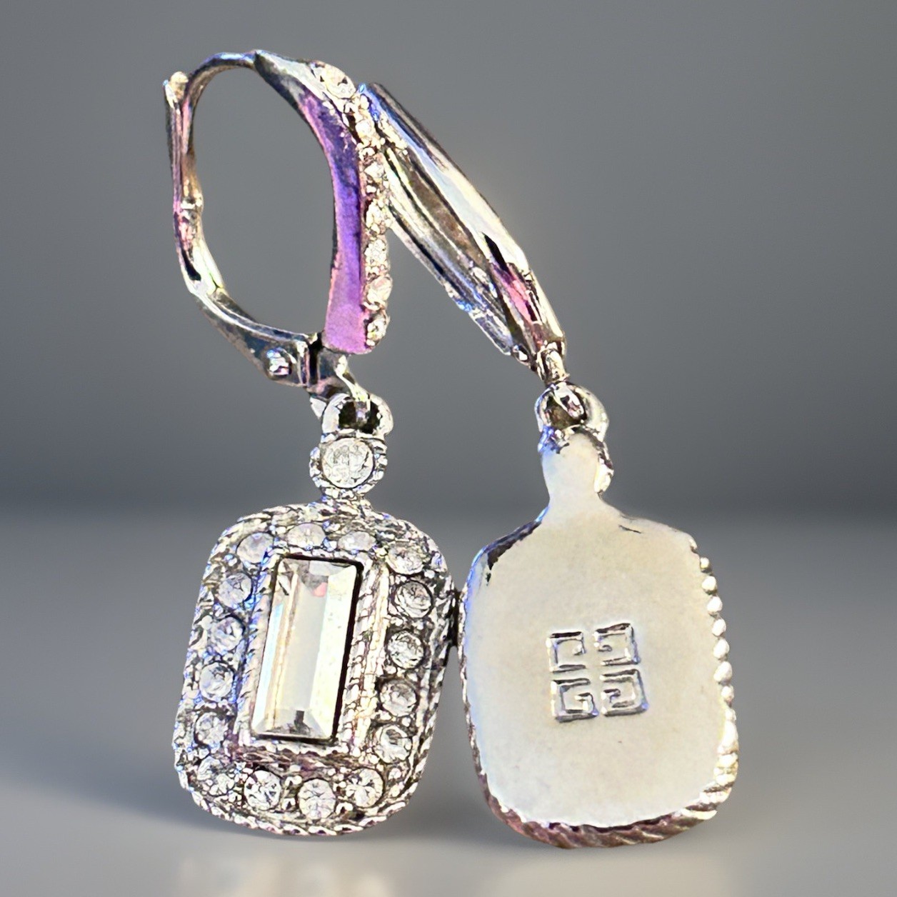 GIVENCHY Crystal Dangle Drop Pierced Leverback Ea… - image 2