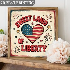 4th Of July Sweet Land Of Liberty Wooden Plaque Patriotic USA Fireworks Wall Art