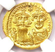Heraclius and Her. Constantine Gold AV Solidus 613-641 AD - Certified NGC MS UNC