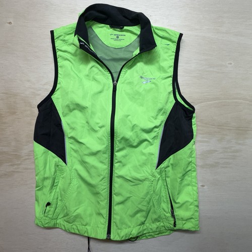 Brooks Mens M Running Vest Neon Lime Green Black High Visibility Reflective