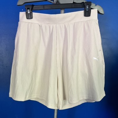 PUMA Women's Ess Elevated High-rise Rib Shorts 5 Knitted Shorts Medium NWT White