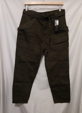 Banana Republic Factory Lou Trapunto Cargo Pant Sz 8 Olive Green Hi Rise Tie