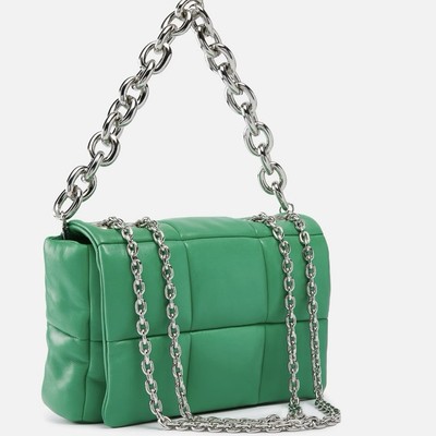 STAND STUDIO Green Bag Holly Quilted Padded Leather Double Chain Cassette Style