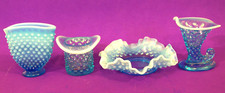Lot of 4 Vintage Blue Fenton Opalescent Hobnailed Glass Collectibles