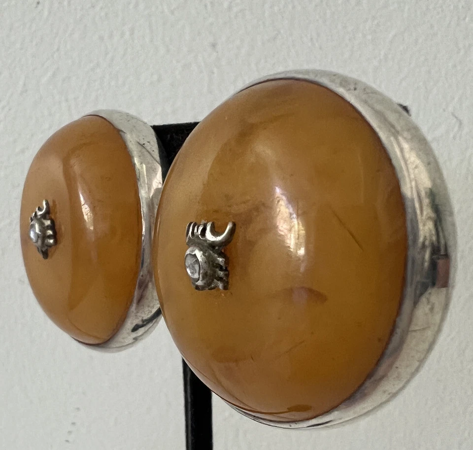 Pendientes de clip circulares ámbar de plata de ley 925 Foto 4 de 4