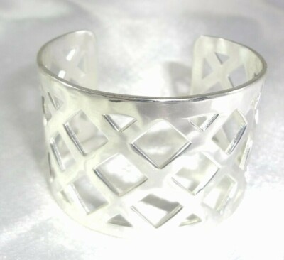 HTF! Retired RUSTIC CUFF Hammered Wide Cuff Bracelet W/ Cutout Diamond Shapes! 