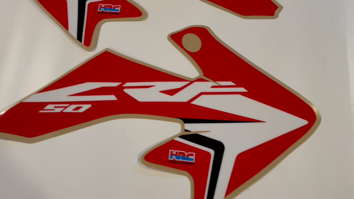 Honda CRF50 HRC Red Team Shroud Graphics 2004-2022 21mil Thick