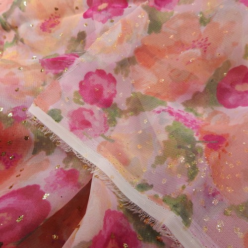 Pink Rose Gold Glitter Accent Sheer Chiffon Fabric 2+ Yards x 58" Sewing Crafts - Picture 3 of 4