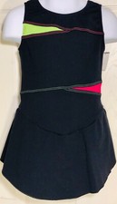 GK ICE FIGURE SKATE DRESS GIRLS MEDIUM SLVLS STRETCH SUPPLEX BLACK TANK CM NWT 