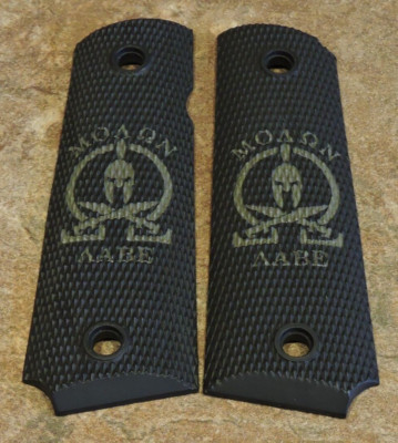 1911 Grips - SPARTAN SWORDS MOLON LABE - BLACK/OD GREEN - . 45, AMBI, FULL SIZE