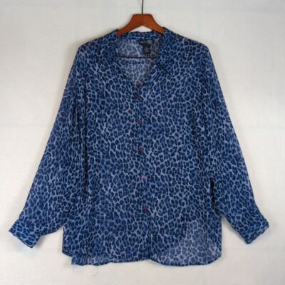 Venezia Jeans Blue Animal Cheetah Print Sheer Blouse 18/20