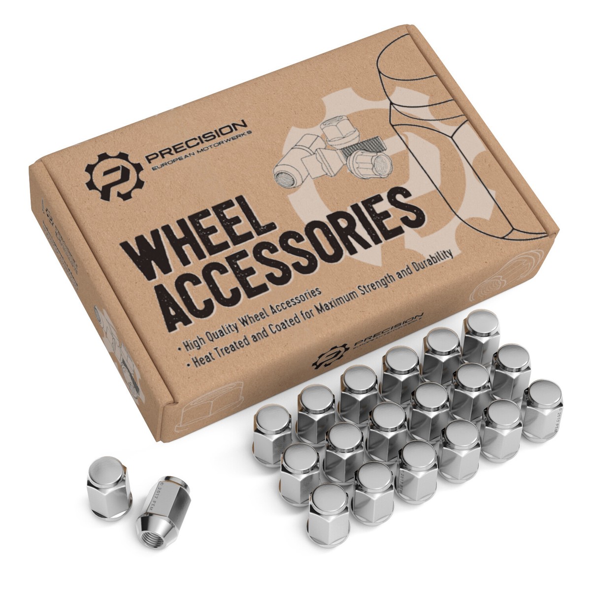 Single Chrome Acorn Bulge Lug Nut - 1/2"-20 Thread, 3/4" Hex, Steel, Conical Seat