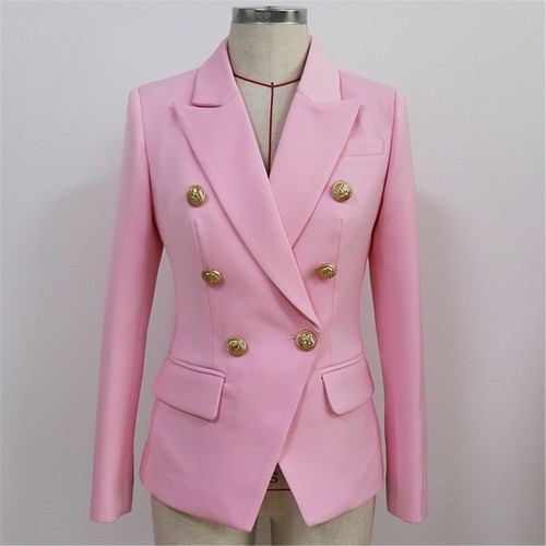 Donna Design Ispirato Aderente Blazer Color Oro Bottoni Cappotto Rosa  Confetto | eBay