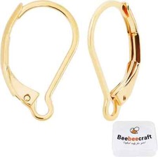 Beebeecraft 1 Box 50Pcs Leverback Earring Findings 24K Gold Plated French Ear