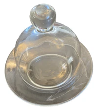 VTG Mini Butter Cheese Dome 2 PIECE CRYSTAL Etched Round 6" Plate 4.5" Dome