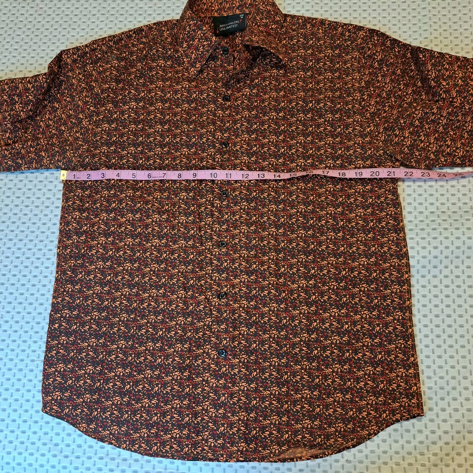 Orange Black Patterned Long Sleeved Button Down C… - image 5
