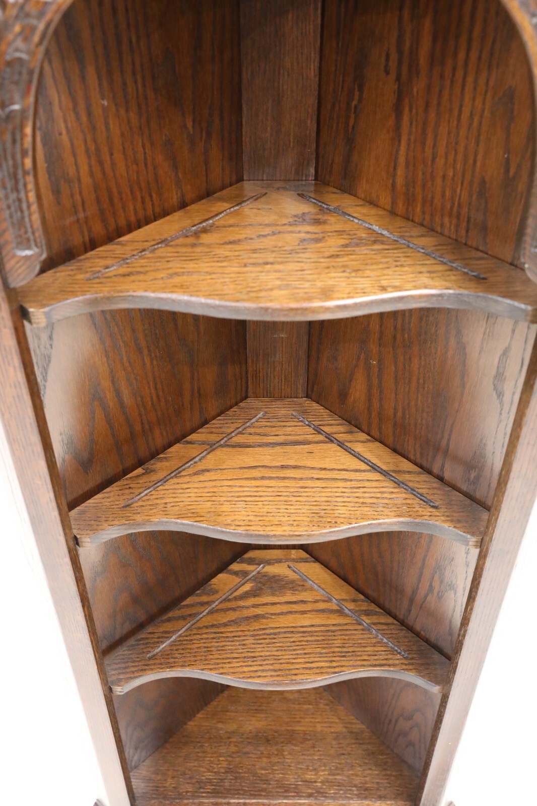 Tall Narrow Oak Corner Display with Cupboard by Jaycee FREE UK