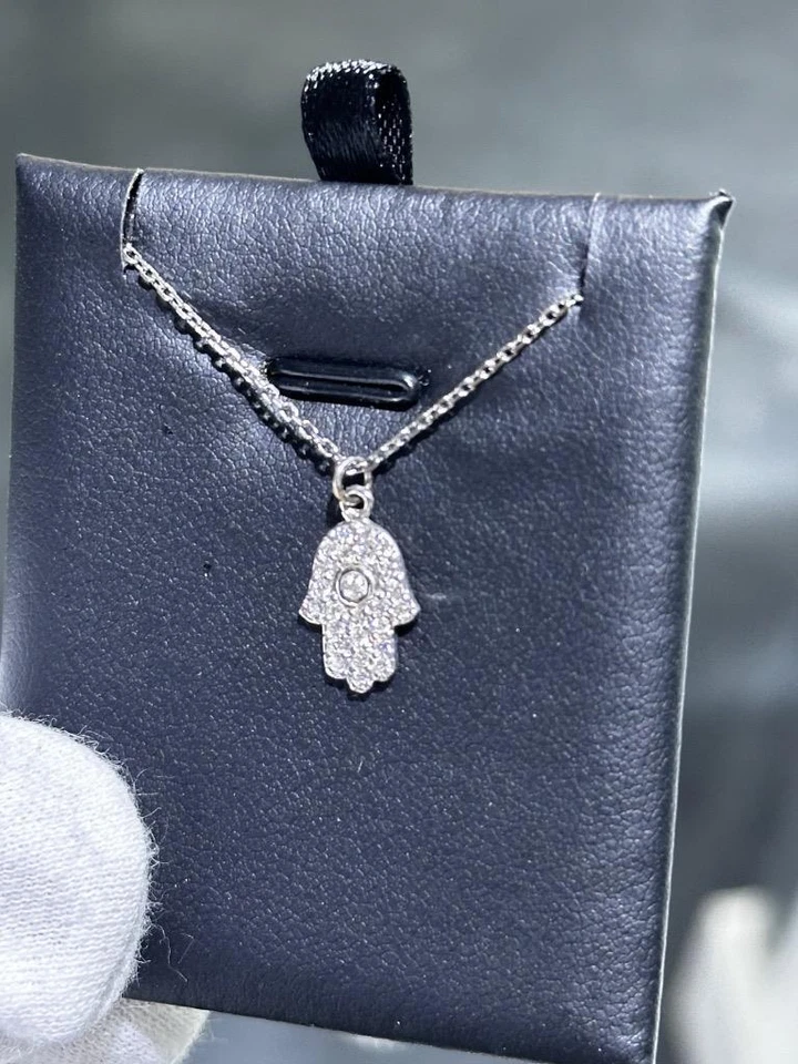 Collar de oro blanco macizo 14k y diamantes estrella de David único judaica dije regalo