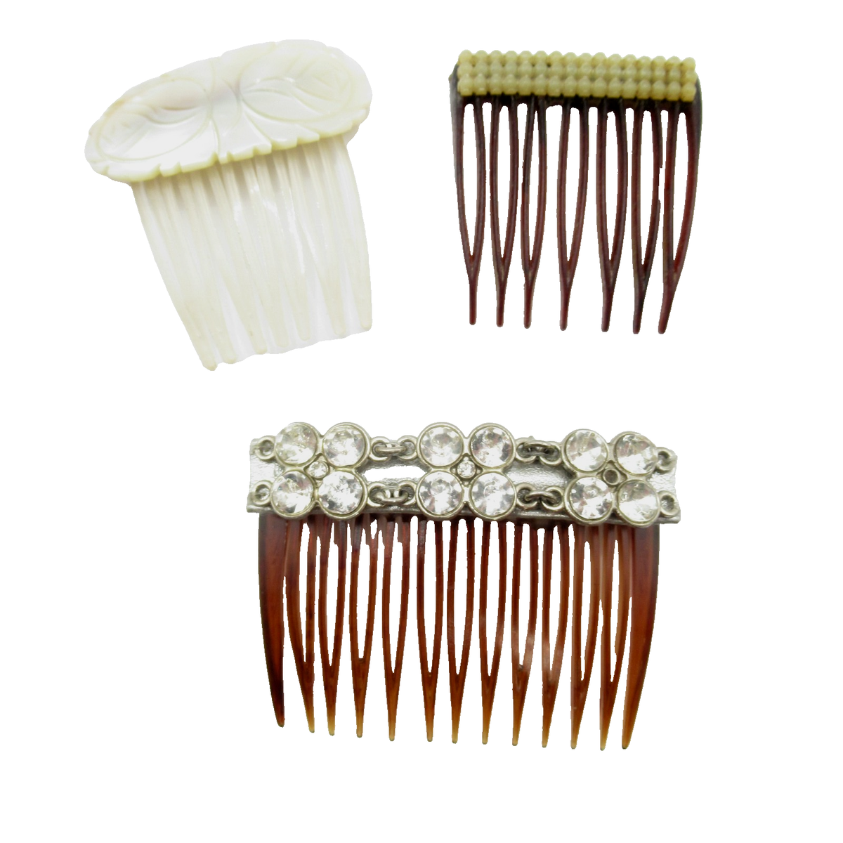 Lot of Three Small Mini Vintage Hair Combs Mother of Pearl  display picture 1