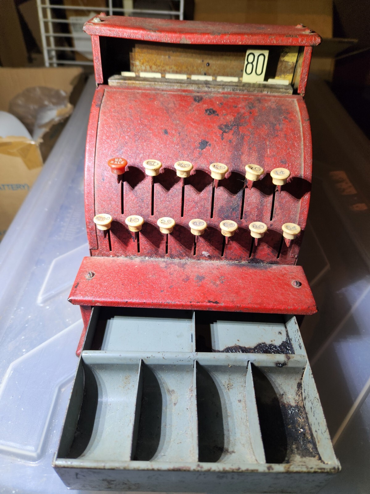 как выглядит Vintage 1950s Tom Thumb Toy Cash Register Red Metal Western Stamping Co USA фото
