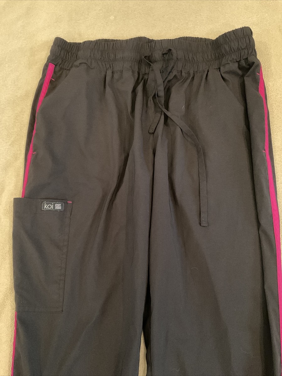 Koi basics jogger scrub pants large black pink side stripe
