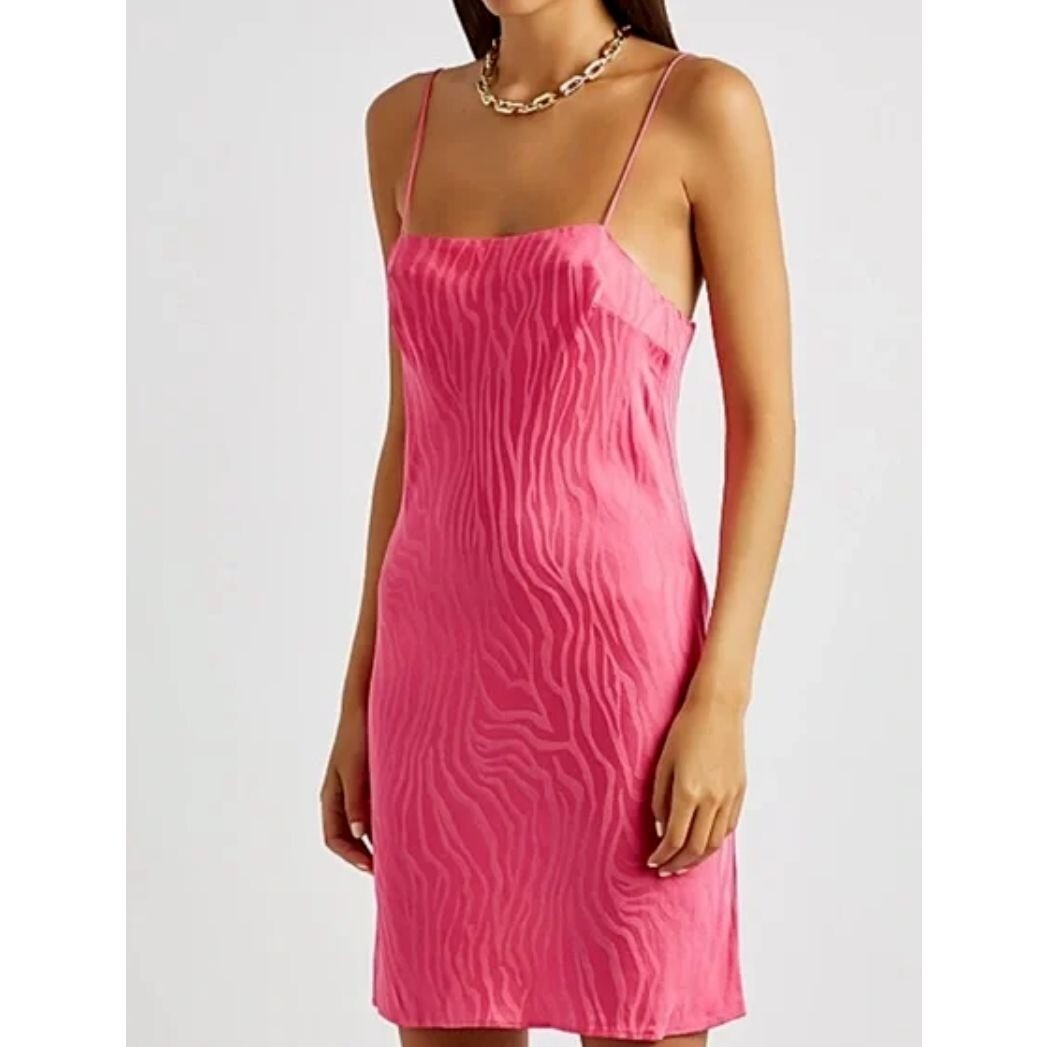 Rotate Birger Christiansen Zebra Print Spaghetti-Strap Dress Pink Women Size 8