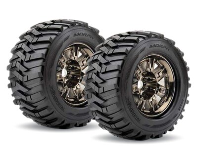 Roapex Morph Reifen 1/8 Monster Truck auf Chrome schwarzer Felge 17mm 1/2 Offset