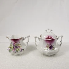 Floral Cream and Sugar Bowl with Lid Unmarked 