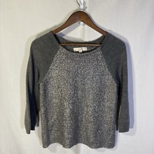 ANN TAYLOR LOFT gray scoop neck 3/4 raglan sleeves acrylic wool sweater S