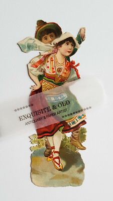 um 1900 Mann Frau Tracht Tanzen Tradition Liebe Glanzbild Prägedruck Ephemera