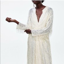 Zara Cream Lace Detail Dress. Size L