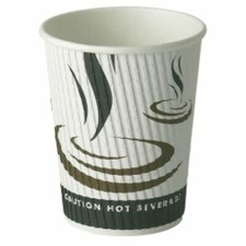100 x 12oz Weave Paper Tea/Coffee Hot Drink Cups with Black Sip-Thru Lids