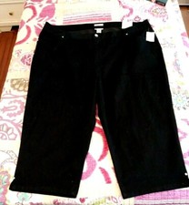 NEW WOMEN'S CATHERINES BLACK SATEEN STRETCH CAPRI CROP PANTS PLUS SIZE 28W 3X