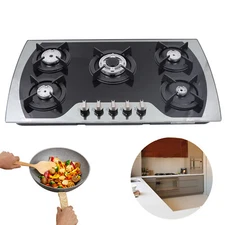 35" 5 Burners Gas Stove Built-In Gas Cooktop Stainless Steel Natural Gas Propane