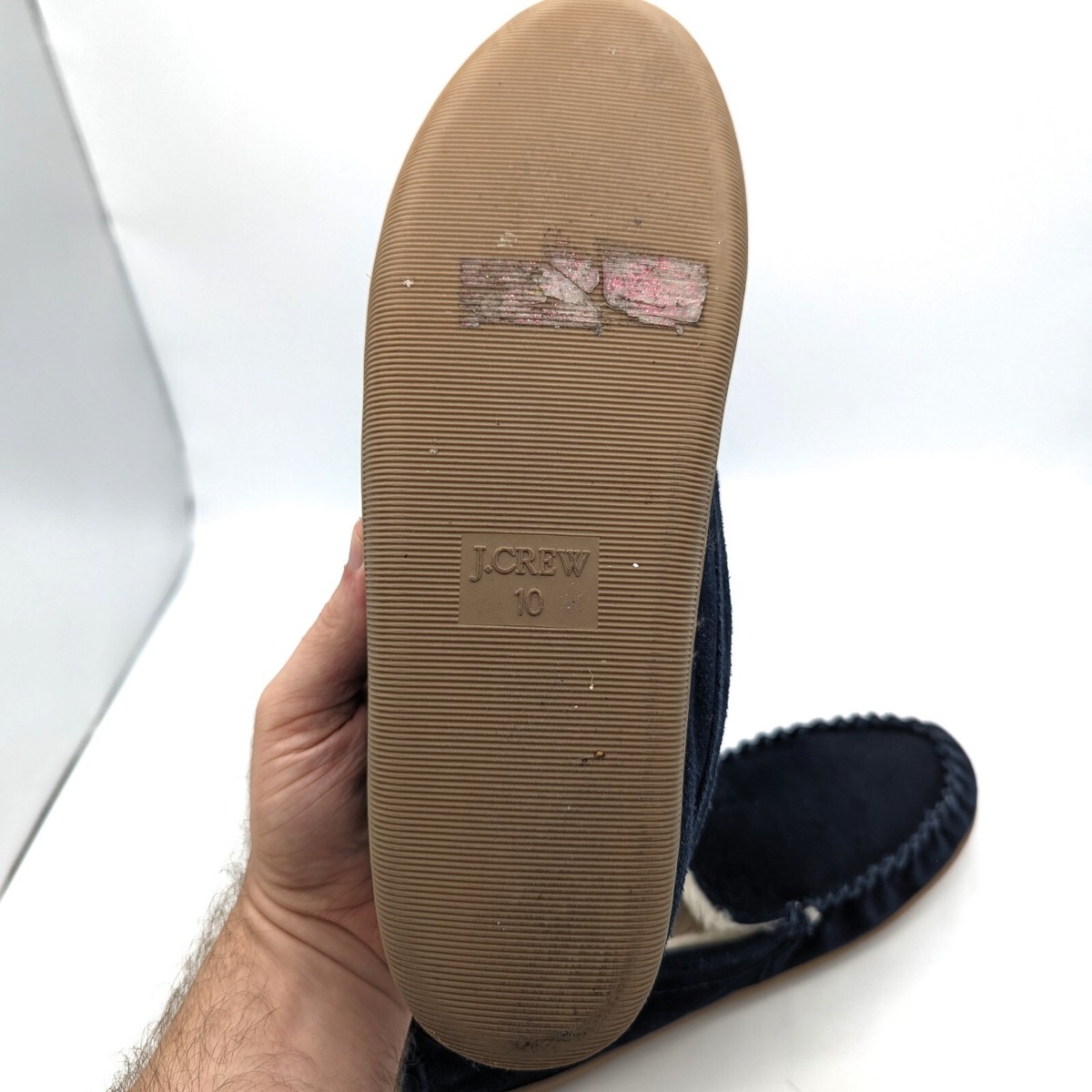 J Crew Slippers Mens 10 Navy Blue Suede Faux Shearling Moccasins Shoes New J.Crew Men main image 4