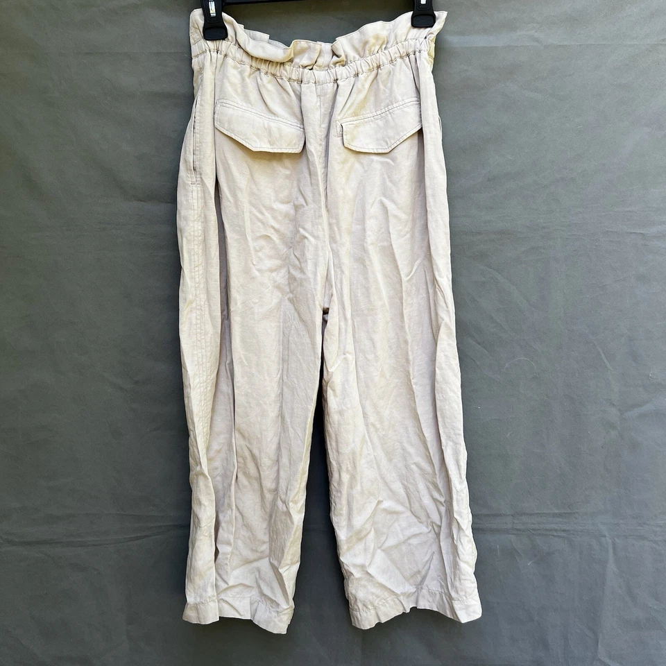 Club Monaco Talla 14 Beige Tostado Bolsa de Papel Lyocell Lino Pantalones Sueltos Informales Foto 2 de 4