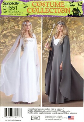 Simplicity C1551 Medieval Gown w Hanging Sleeves Costume Sz 8-14 UNCUT Pattern